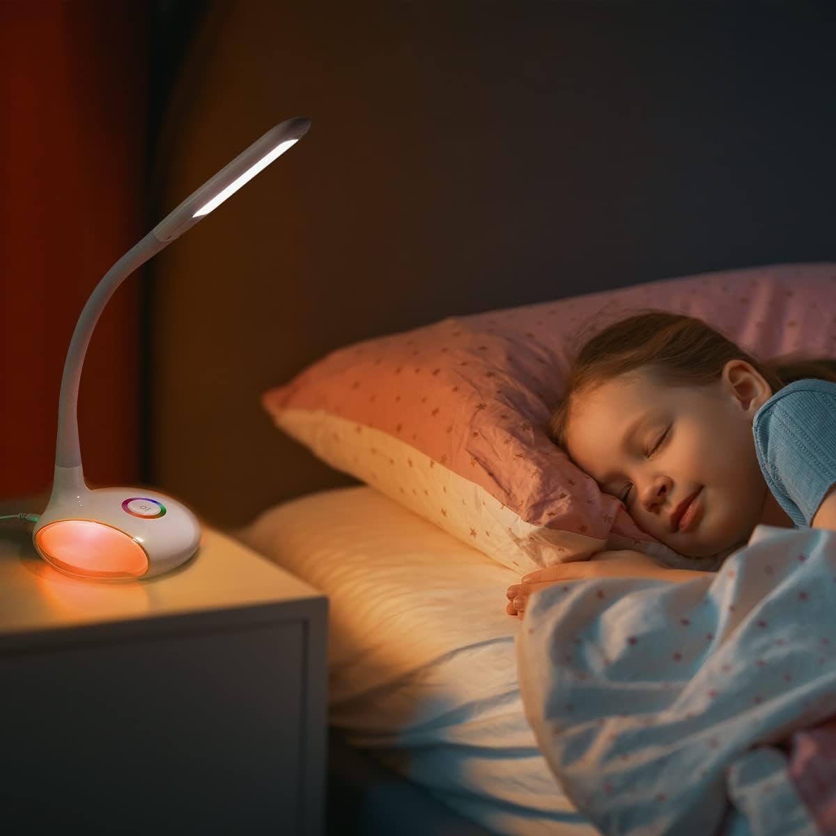 WILIT LED Schreibtischlampe Kinder fest Touch, Tischlampe mit mit 3 Dimmbar integriert, 256 Farblicht, Helligkeitsstufen RGB Tischleuchte LED Kinderzimmer für Felxibel