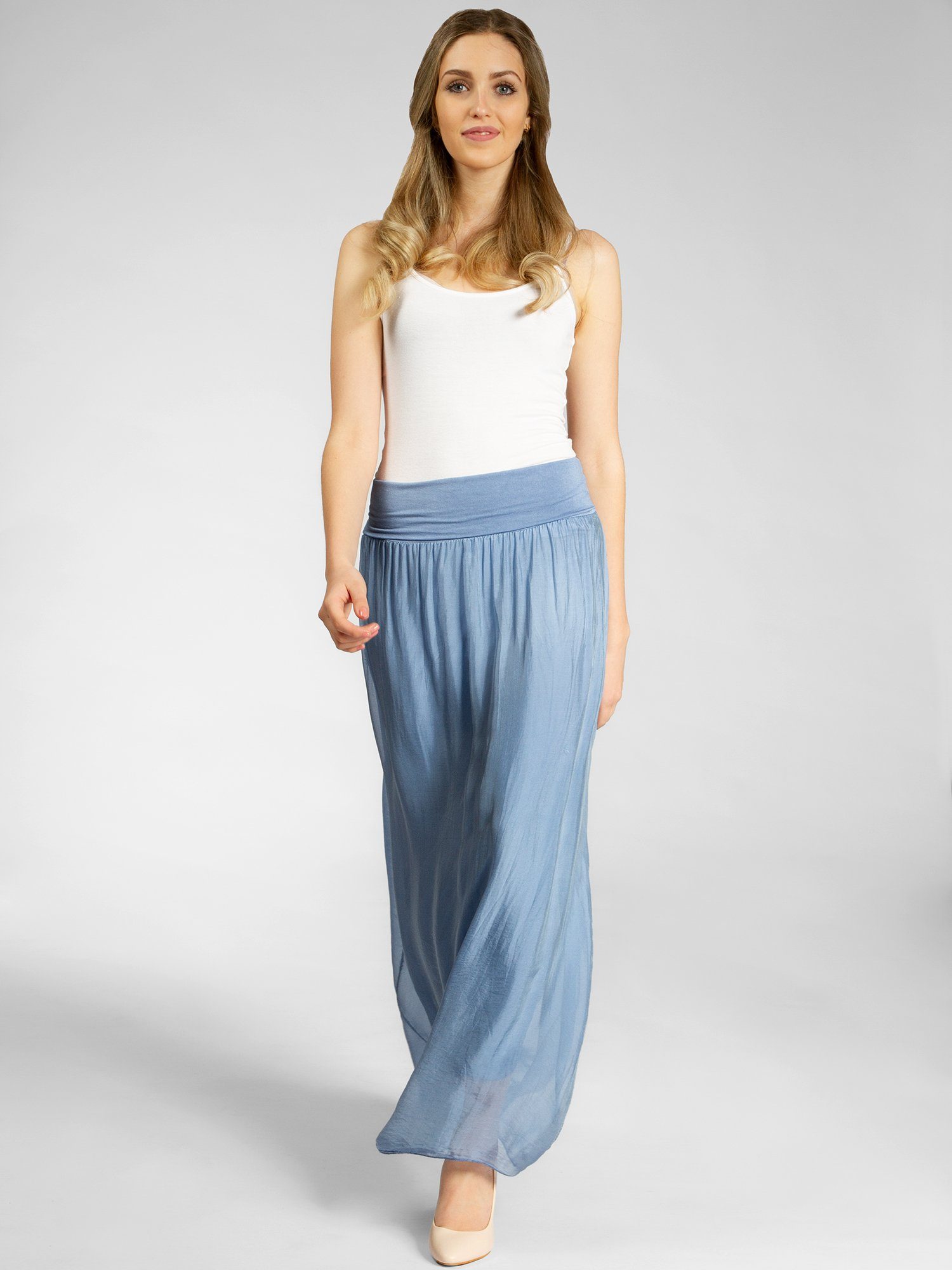 Caspar Faltenrock RO025 eleganter leichter Damen Sommer Rock mit Seidenanteil mit figurfreundlichem Stretch Bund - Made in Italy