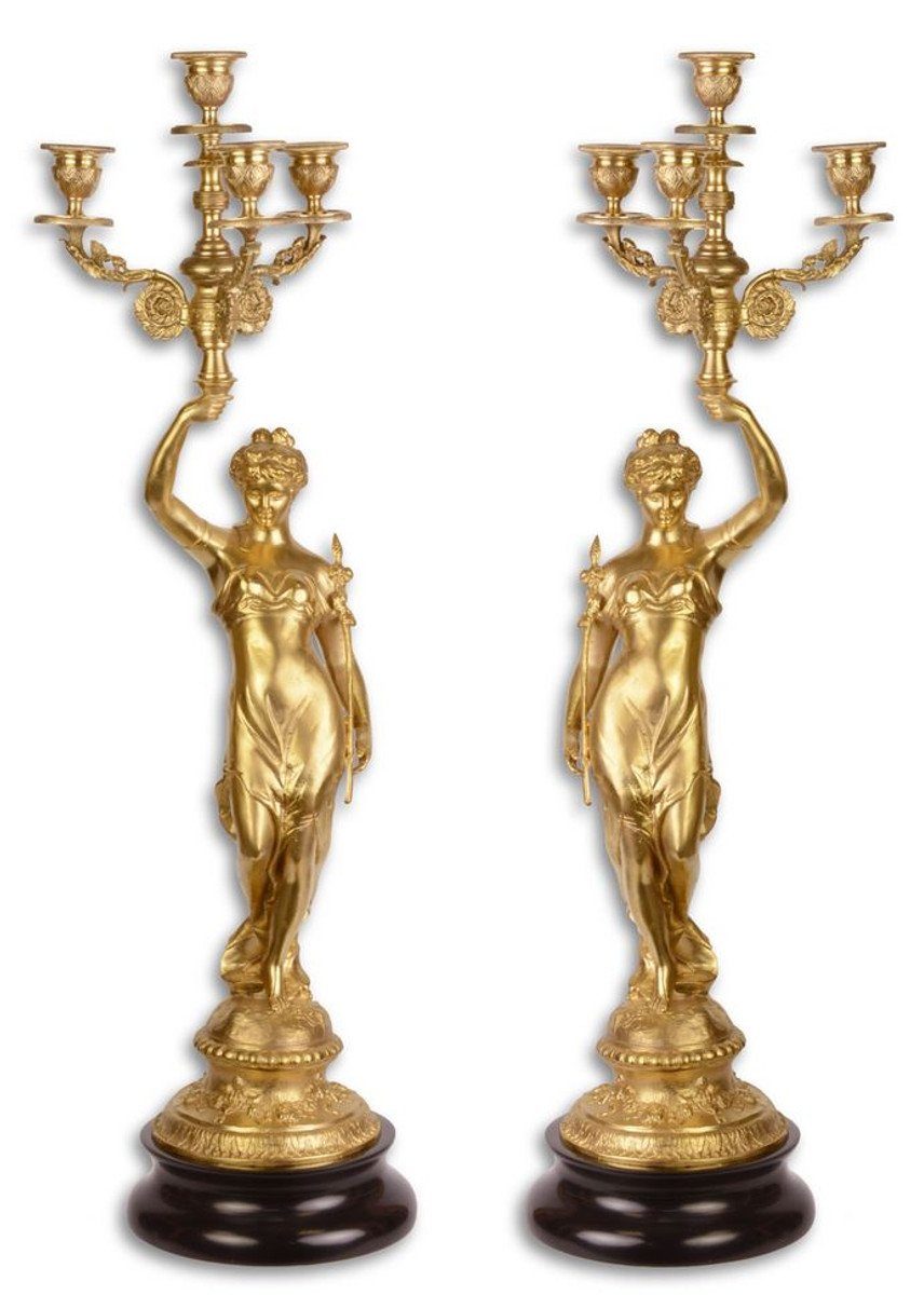 Casa Padrino Kerzenständer Barock Kerzenständer Set Gold / Schwarz 20 x 20 x H. 64 cm - Barockstil Kerzenhalter