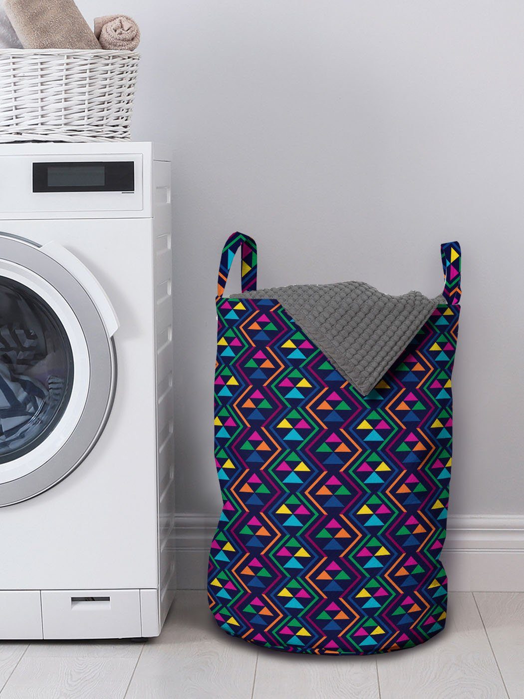 Abakuhaus Wäschesäckchen Wäschekorb mit Griffen und für Triangles Zigzags Kordelzugverschluss geometrisch Waschsalons