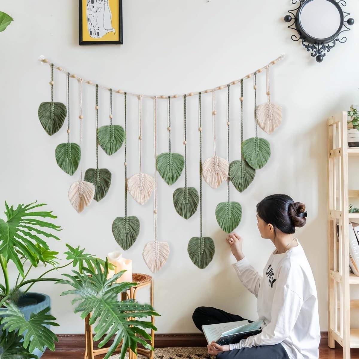 Diwzbyn Hängedekoration Makramee Wandbehang Boho Deko Makramee Wandteppich, für Schlafzimmer Wohnzimmer Kinderzimmer Wanddeko – Bild 4 von 5