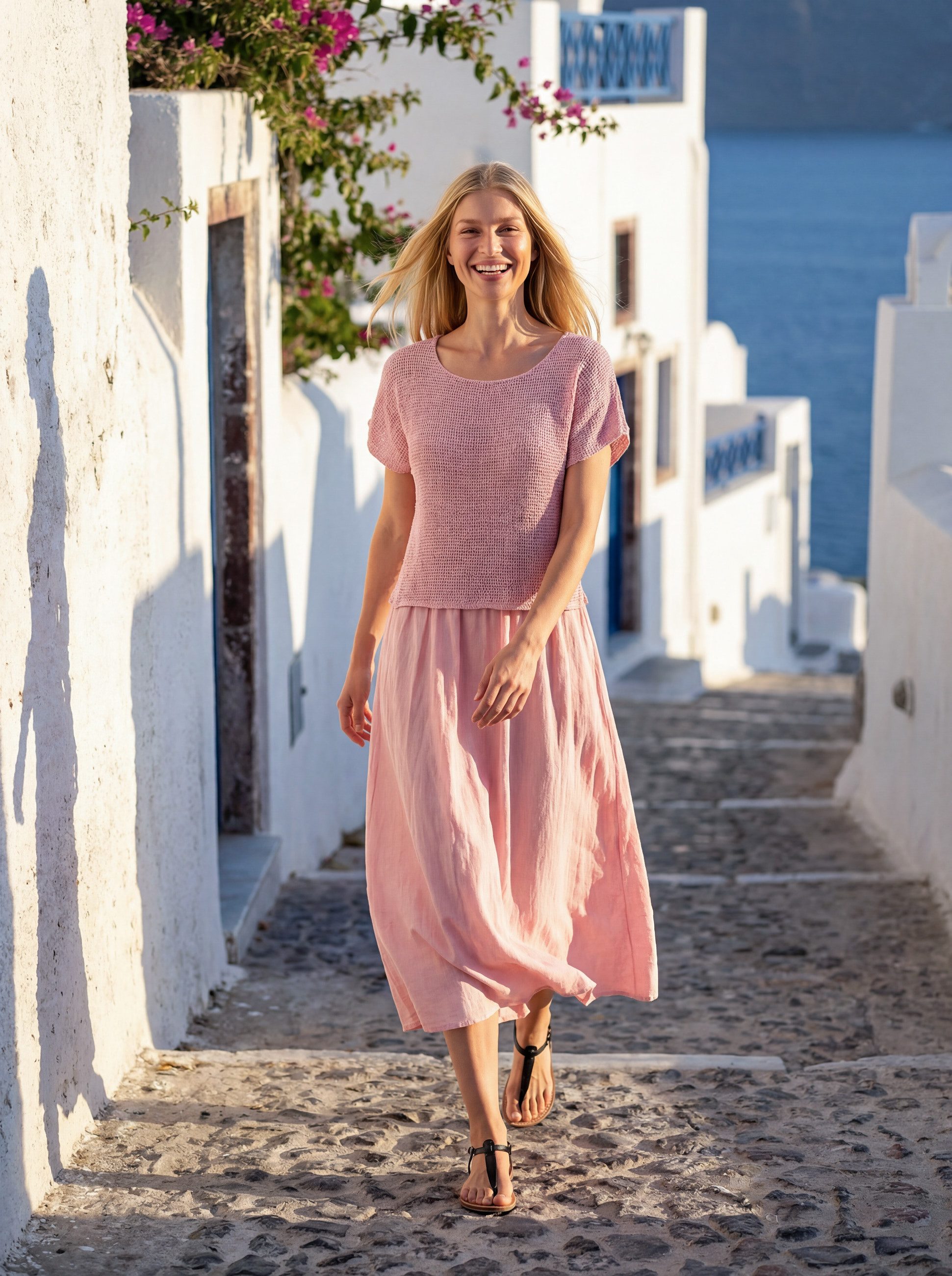 PEKIVESSA Sommerkleid Lässiges Midikleid im angesagten Lagen-Look aus Baumwolle-Leinen-Webstoff – Bild 5 von 5