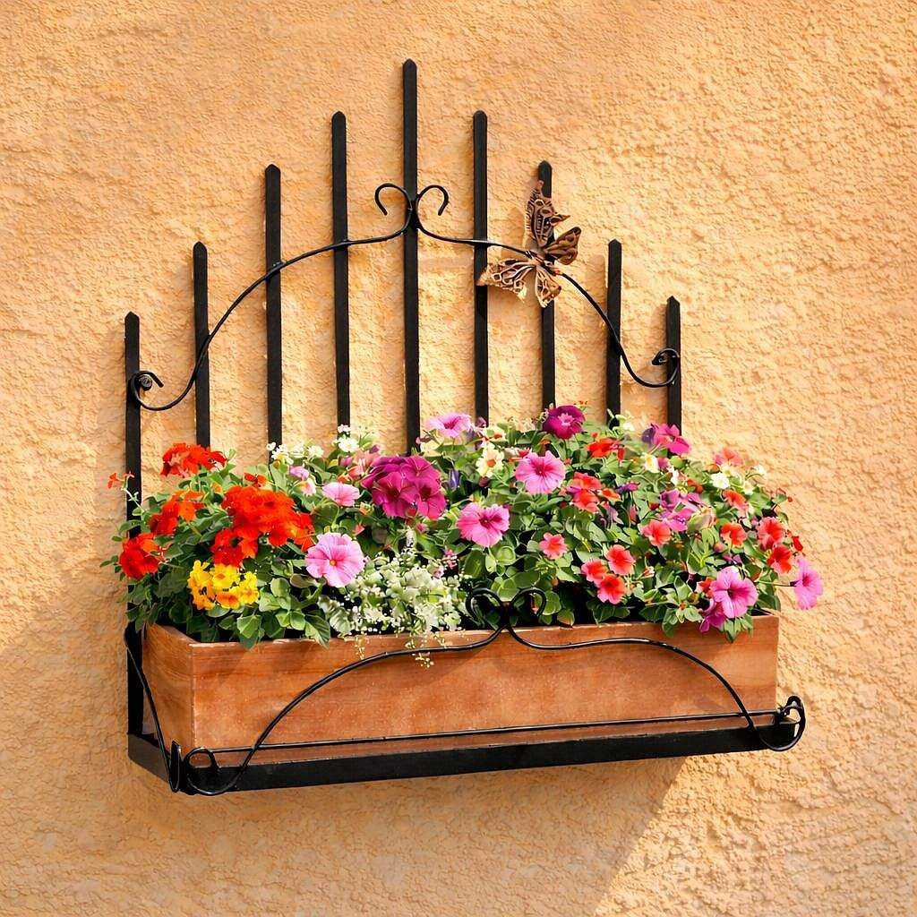 DanDiBo Blumenständer Wandblumenhalter Metall Schwarz 50 cm Wandregal 96237 Blumenregal, Wandtopfhalter