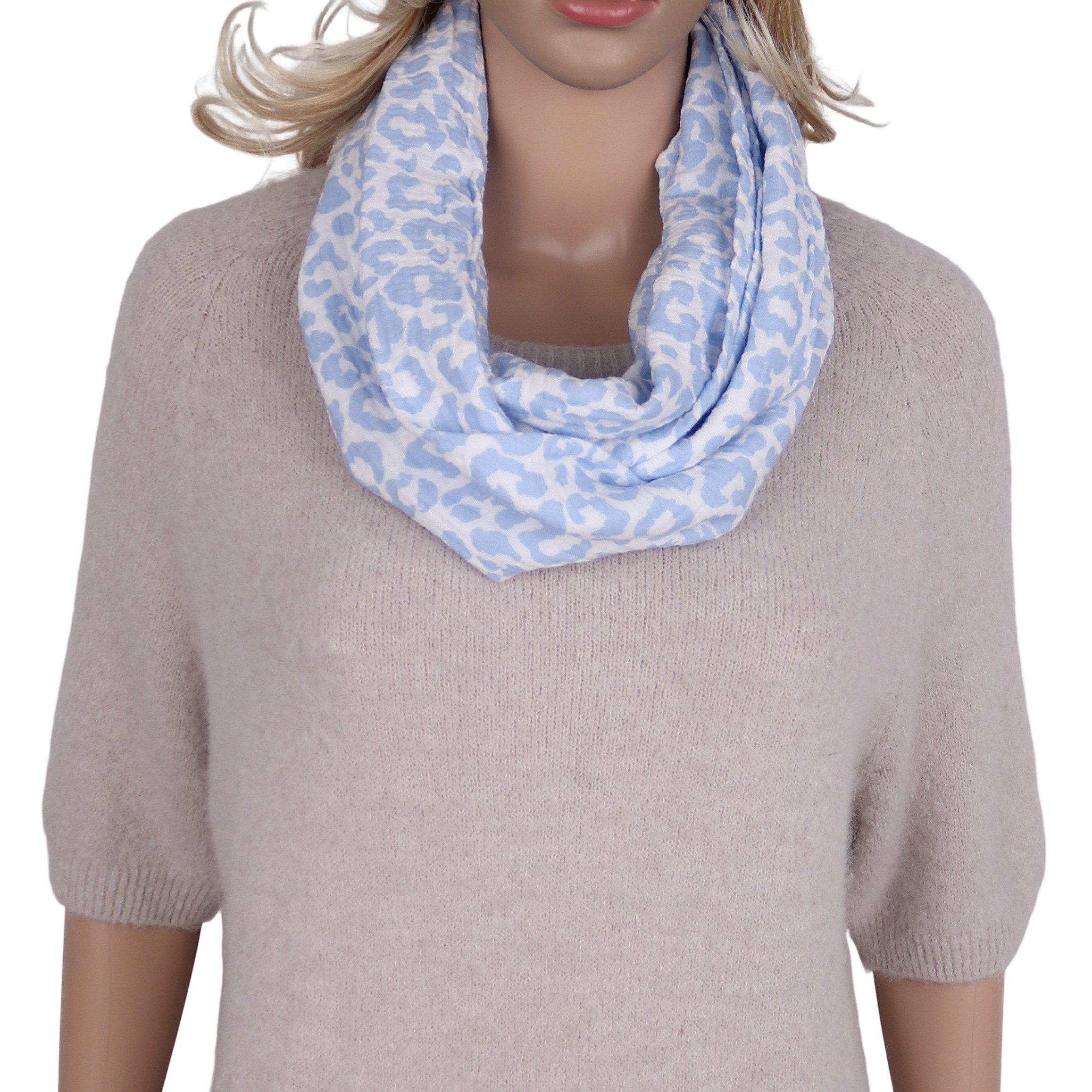 MIRROSI Loop Damen Schal aus Musellin, Made in Italy 70x20cm, Leo, Schlauchschal, (Zweimal um den Hals wickelbar, ca.70x20cm), Damen Halstuch ideal für Frühling, Sommer oder Herbst