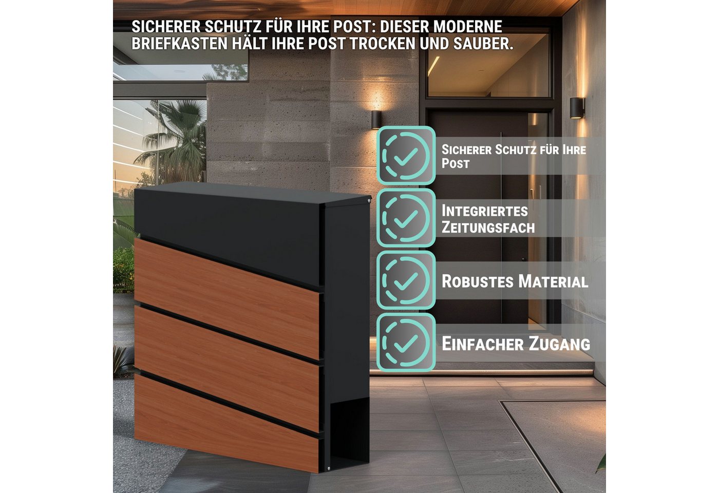 Thumbnail - HAGO Briefkasten Briefkasten Anthrazit Marmor Holz wetterfest robust groß Stahl Postka, Zeitungsrolle,Geschütztes Schlos...