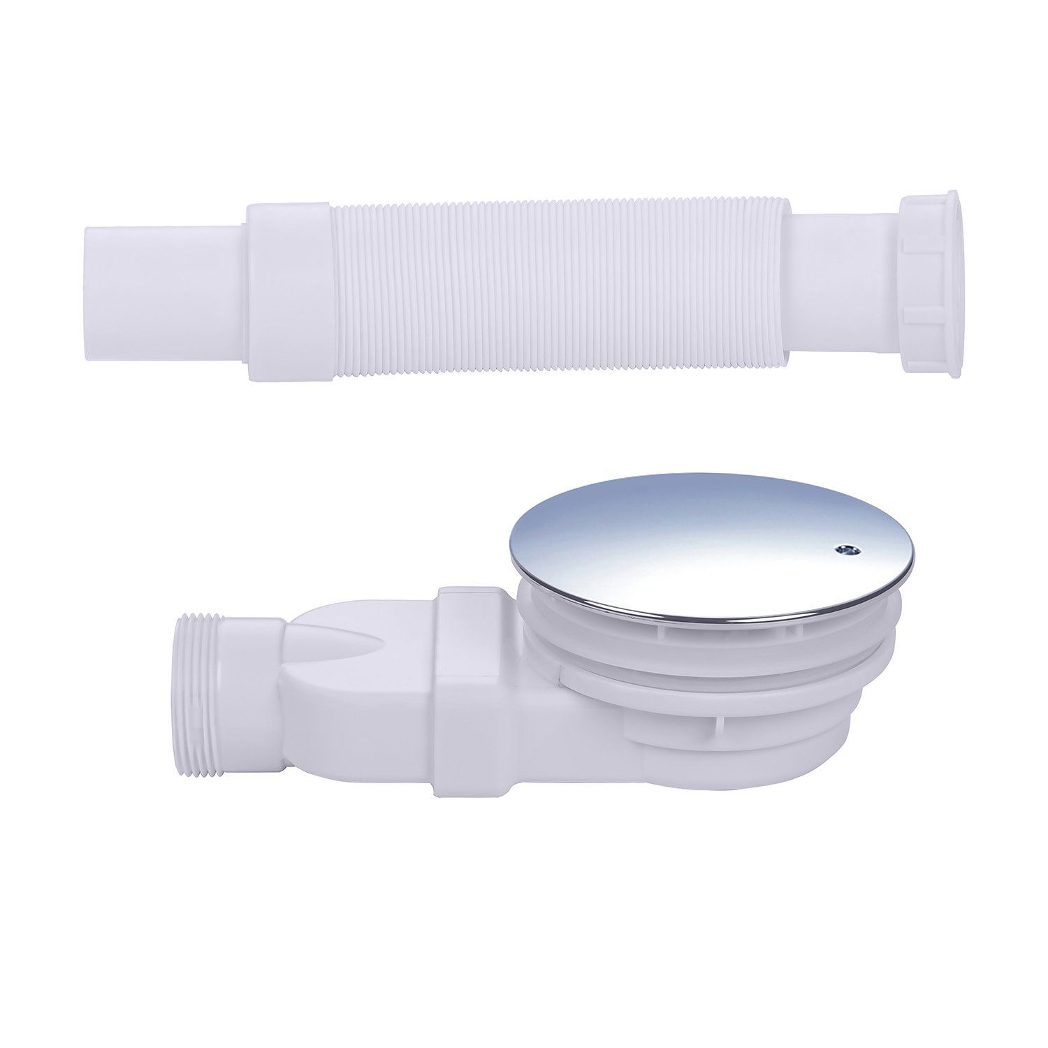 IMPTS Ablaufgarnitur extraflache ablaufgarnitur dusche 90mm (SET) Duschablauf mit Geruchsstop Haarsieb Flexschlauch – Bild 4 von 5