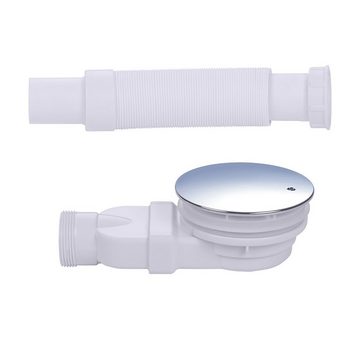 IMPTS Ablaufgarnitur extraflache ablaufgarnitur dusche 90mm (SET) Duschablauf mit Geruchsstop Haarsieb Flexschlauch