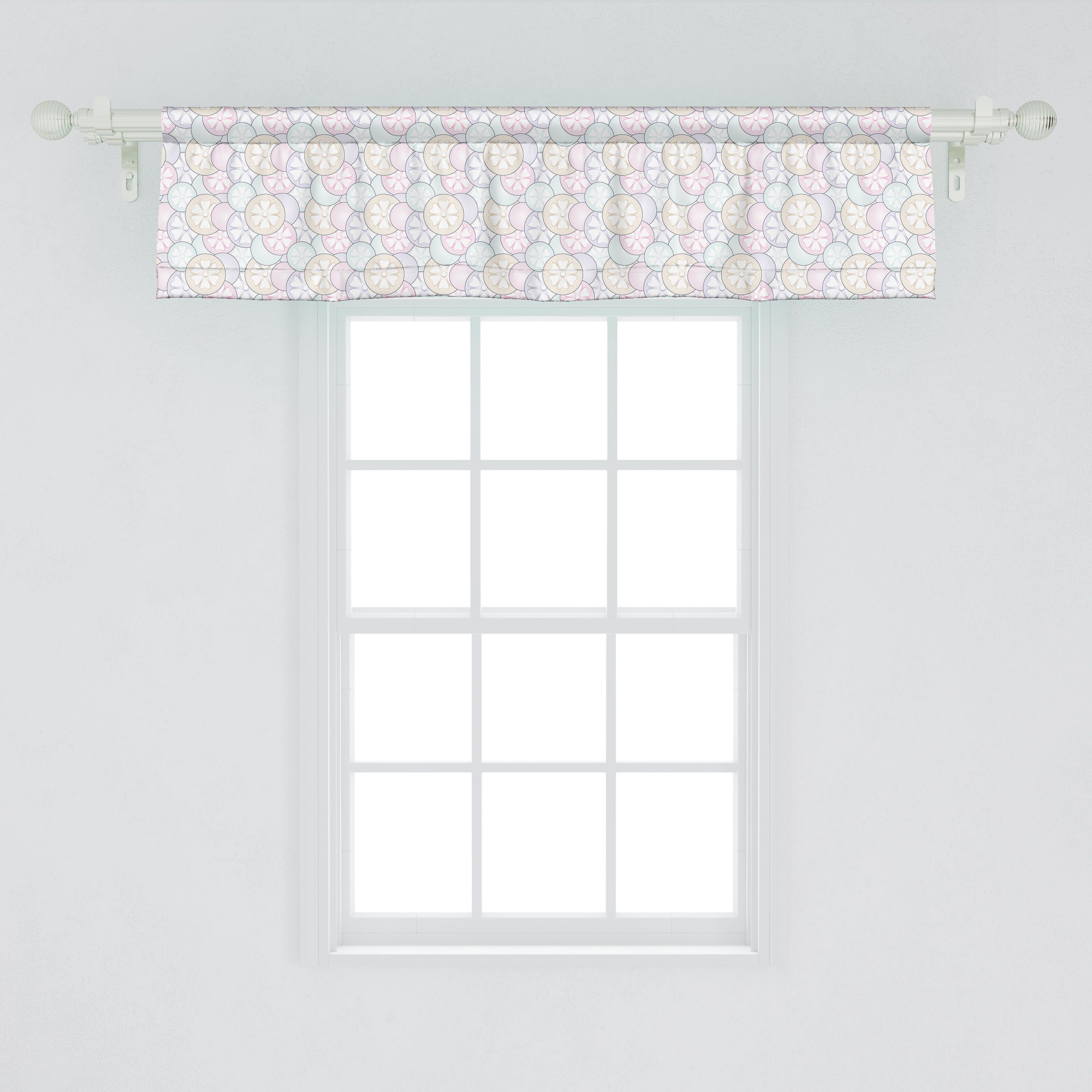 Scheibengardine Vorhang Volant für Küche Bild Abakuhaus, Dekor und Schlafzimmer Microfaser, Stangentasche, Blumen mit blaue Rosa Blumen