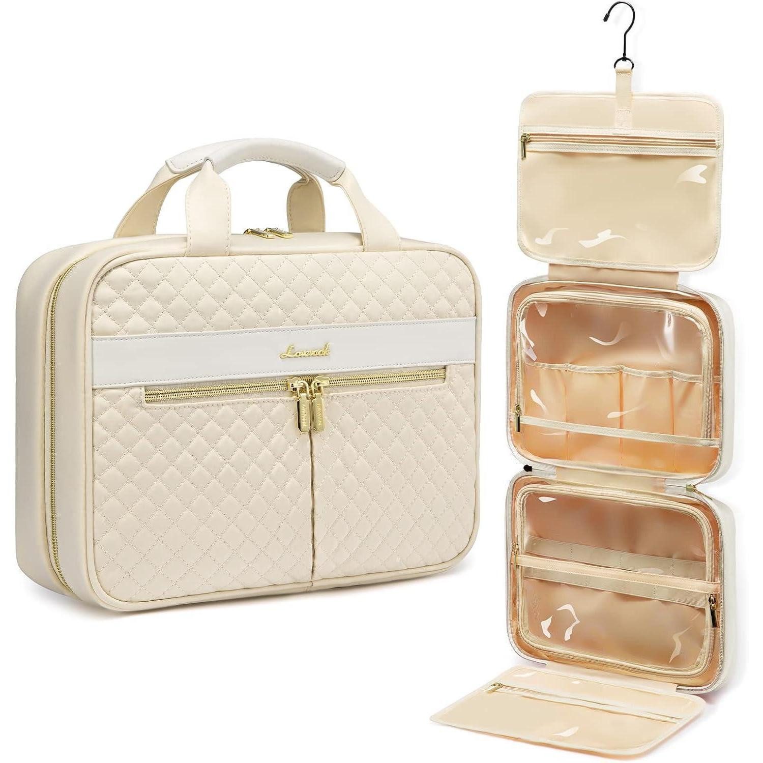 Kulturbeutel Kulturtasche Damen Kosmetiktasche Beige XL (34 x 23,8 x 9,9cm)