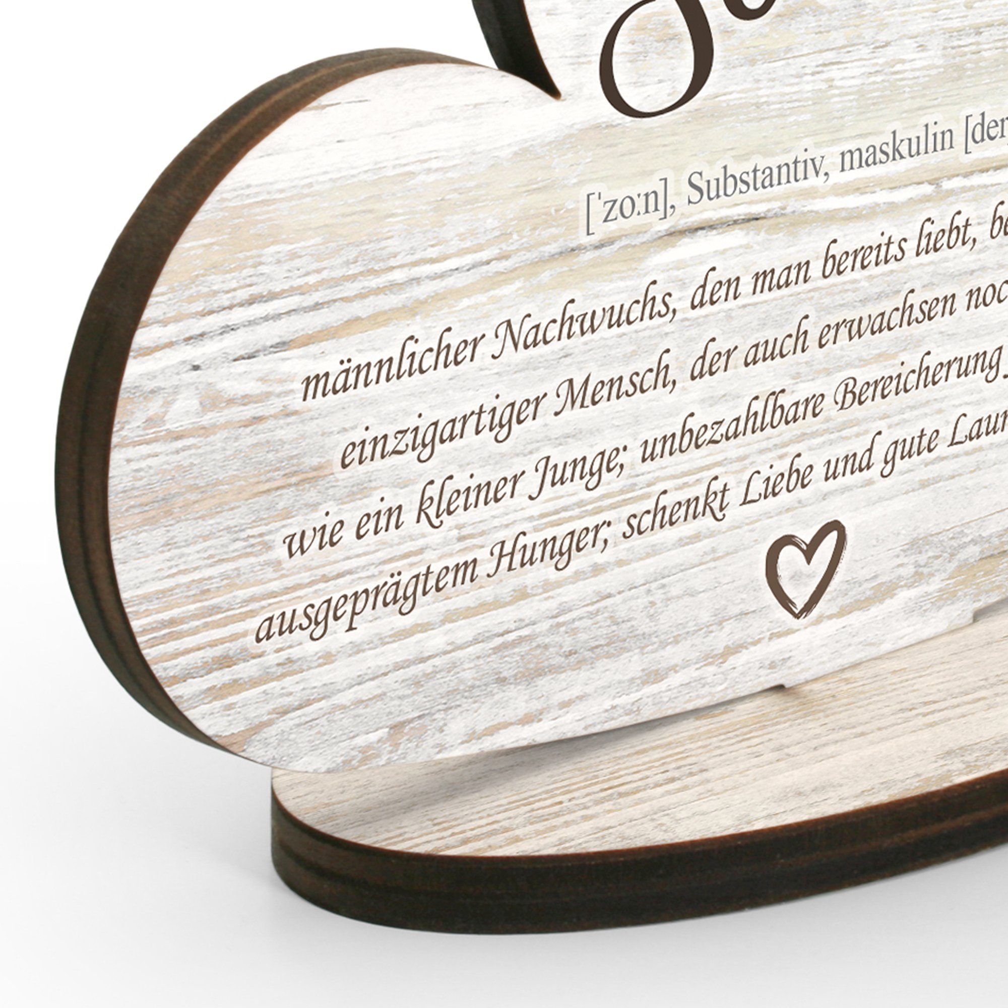 Kreative Feder Dekoobjekt Herz-Aufsteller „Sohn“ - freistehende Holz-Deko, tischdeko wohndeko spruch liebe familie junge kind