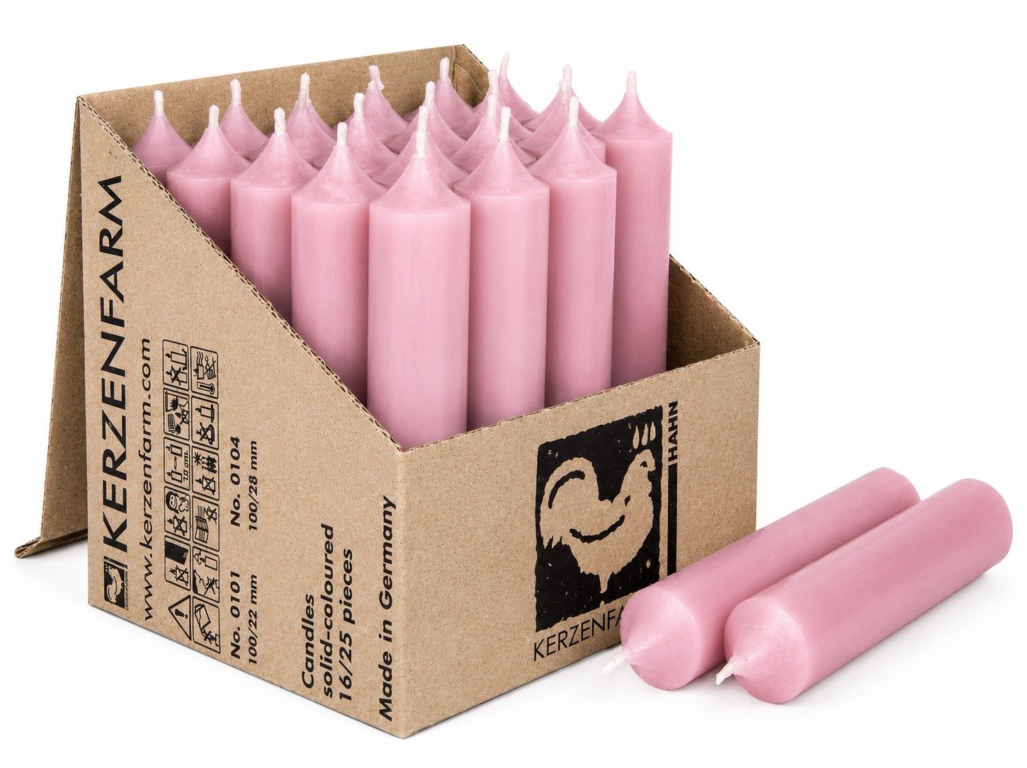 Hahn Kerzenfarm Spitzkerze Stabkerzen kurz 25 Stück, 10 cm, Ø 2,2 cm, Made in Germany