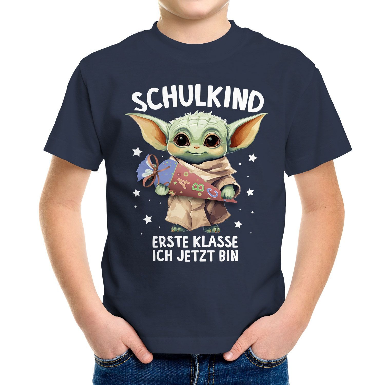 MoonWorks Print-Shirt Kinder Jungen T-Shirt Einschulung Baby Yoda Schulkind Erste Klasse