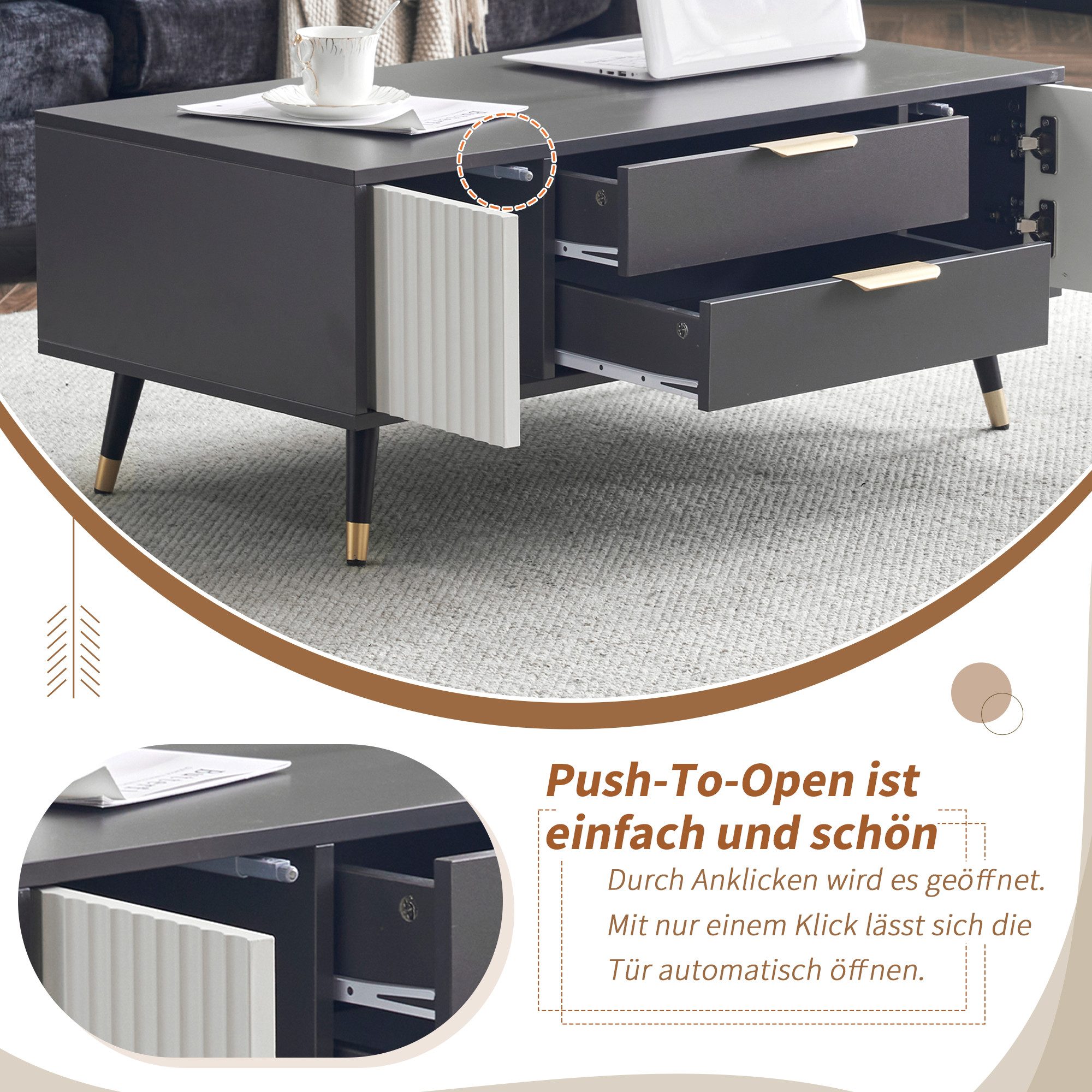 Merax Couchtisch mit Schubladen und Türen, günstig online kaufen