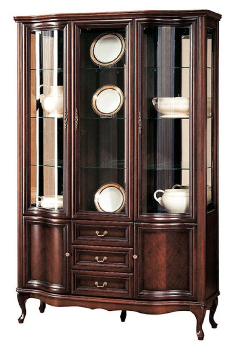 Casa Padrino Vitrine Luxus Jugendstil Vitrinenschrank Dunkelbraun 142,6 x 52,5 x H. 206 cm - Wohnzimmerschrank mit 5 Türen und 3 Schubladen - Wohnzimmermöbel