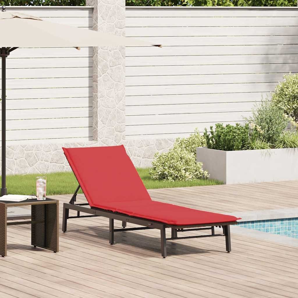 vidaXL Gartenliege Sonnenliege mit Auflage Braun Poly Rattan, 1 St.