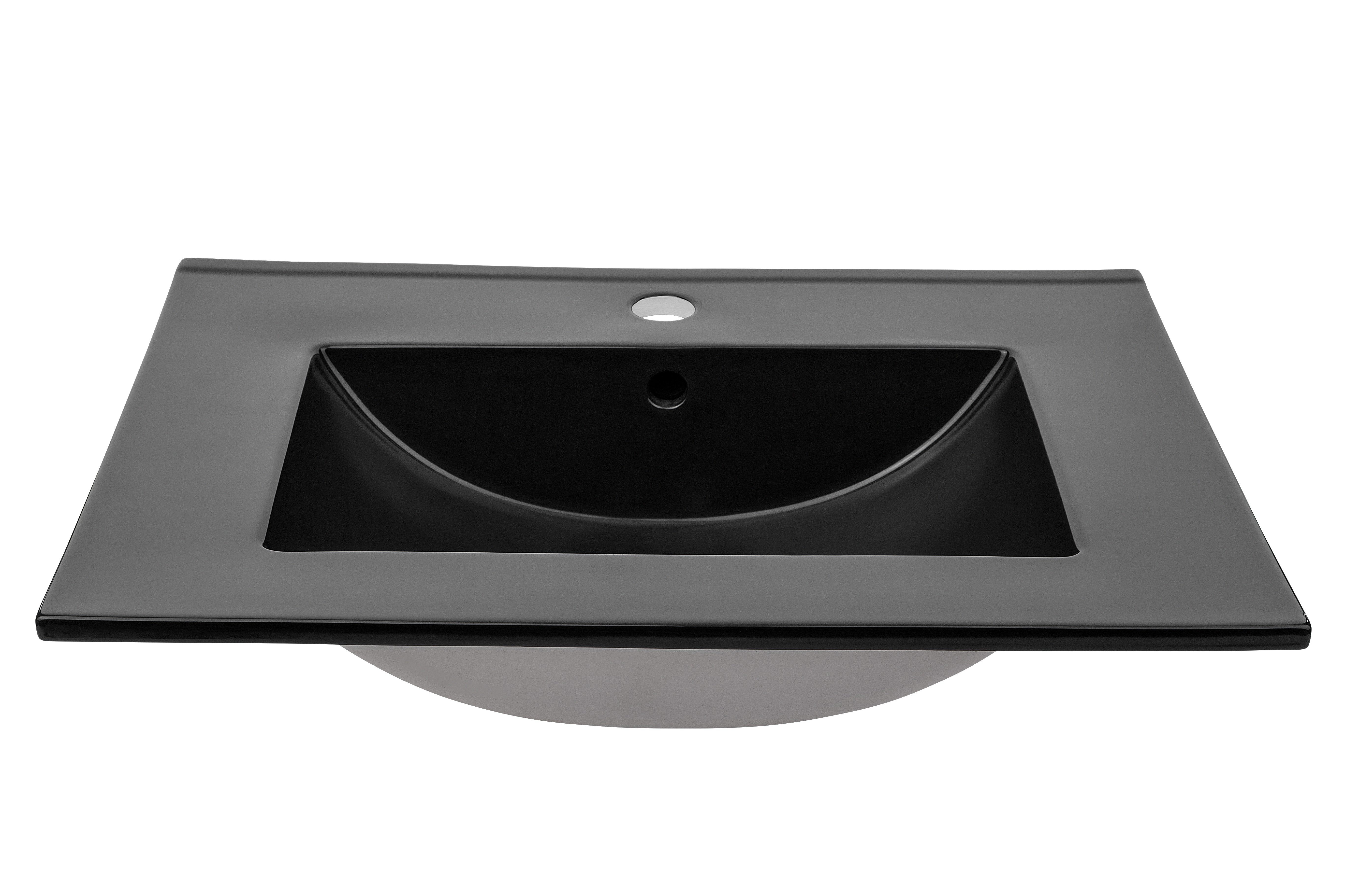 Xlmoebel Waschbecken Keramik Waschtisch Einbau mit schwarzer Designplatte, Made in Europa