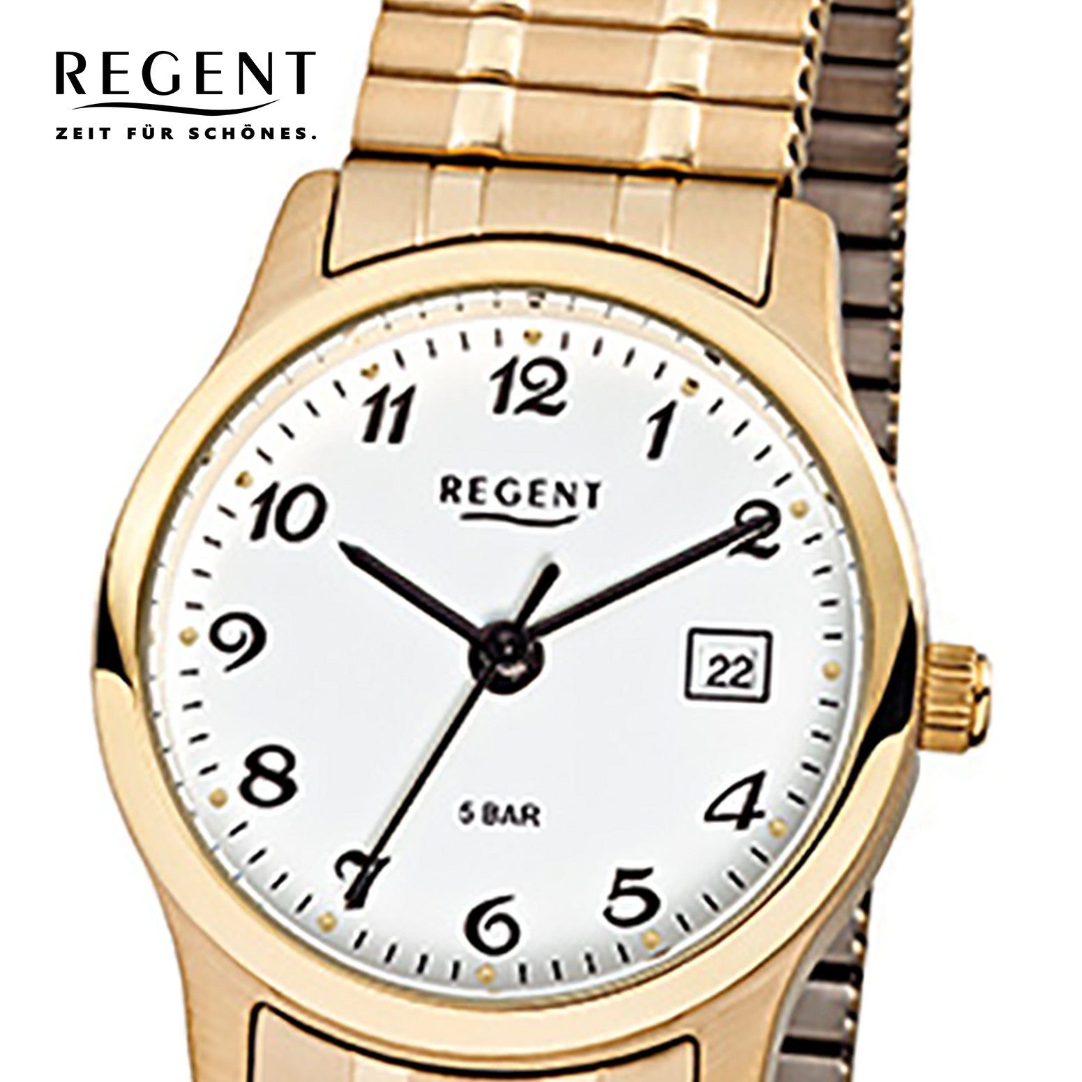 Regent Quarzuhr Regent Damen Herren-Armbanduhr Stahl goldarmband, klein Analog, 27mm) Herren gold gold (ca. Armbanduhr Edelstahl, Damen, rund, ionenplattiert