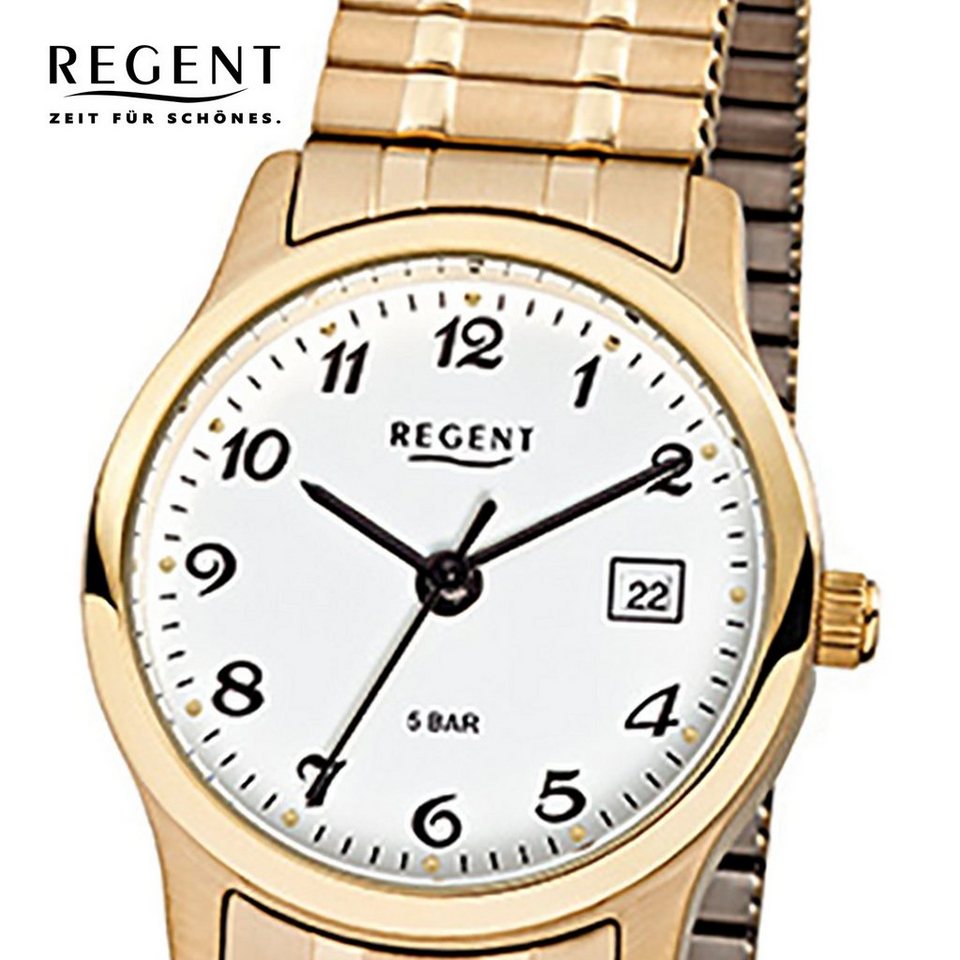Regent Quarzuhr Regent Damen Herren-Armbanduhr gold Analog, Damen, Herren  Armbanduhr rund, klein (ca. 27mm) Edelstahl, goldarmband, Stahl  ionenplattiert gold