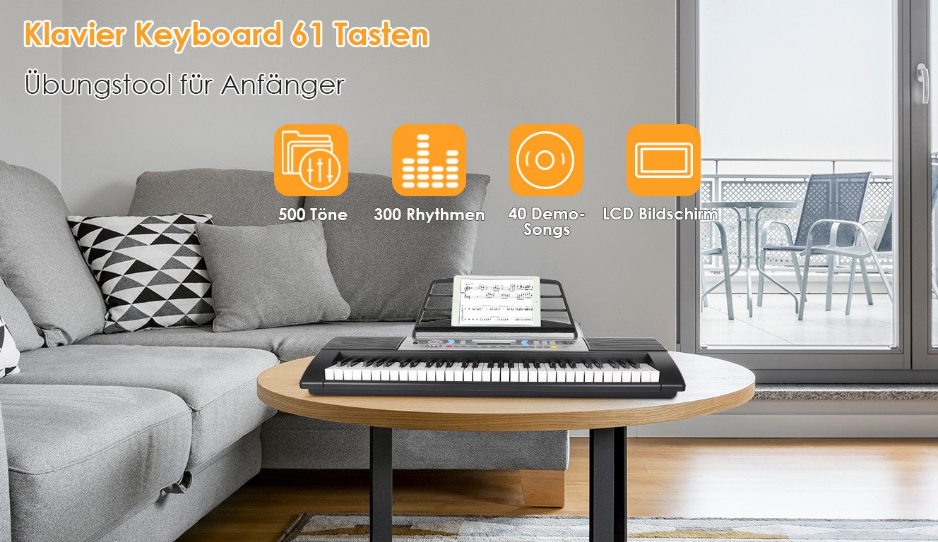 TLGREEN Digitalpiano Keyboard Piano, Digital Klavier 61 Tasten, E-Piano Tastatur, Stagepiano, Home-Keyboard, für Anfänger