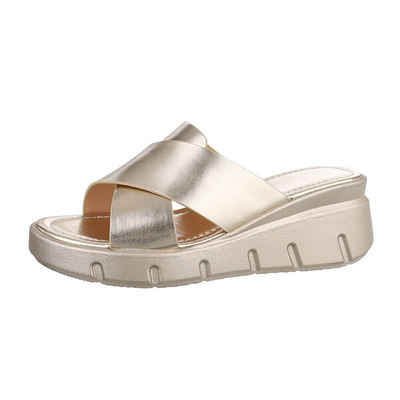 Ital-Design Damen Mules Freizeit Plateausandaletten Keilabsatz/Wedge Keilsandaletten in Gold