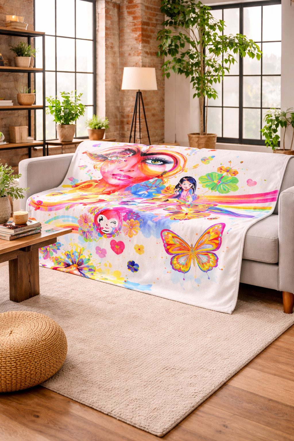 Wohndecke Reilly - Fleece Decke, Fleecedecke, Kuscheldecke, Weiß, Rainbow Face, trendimport