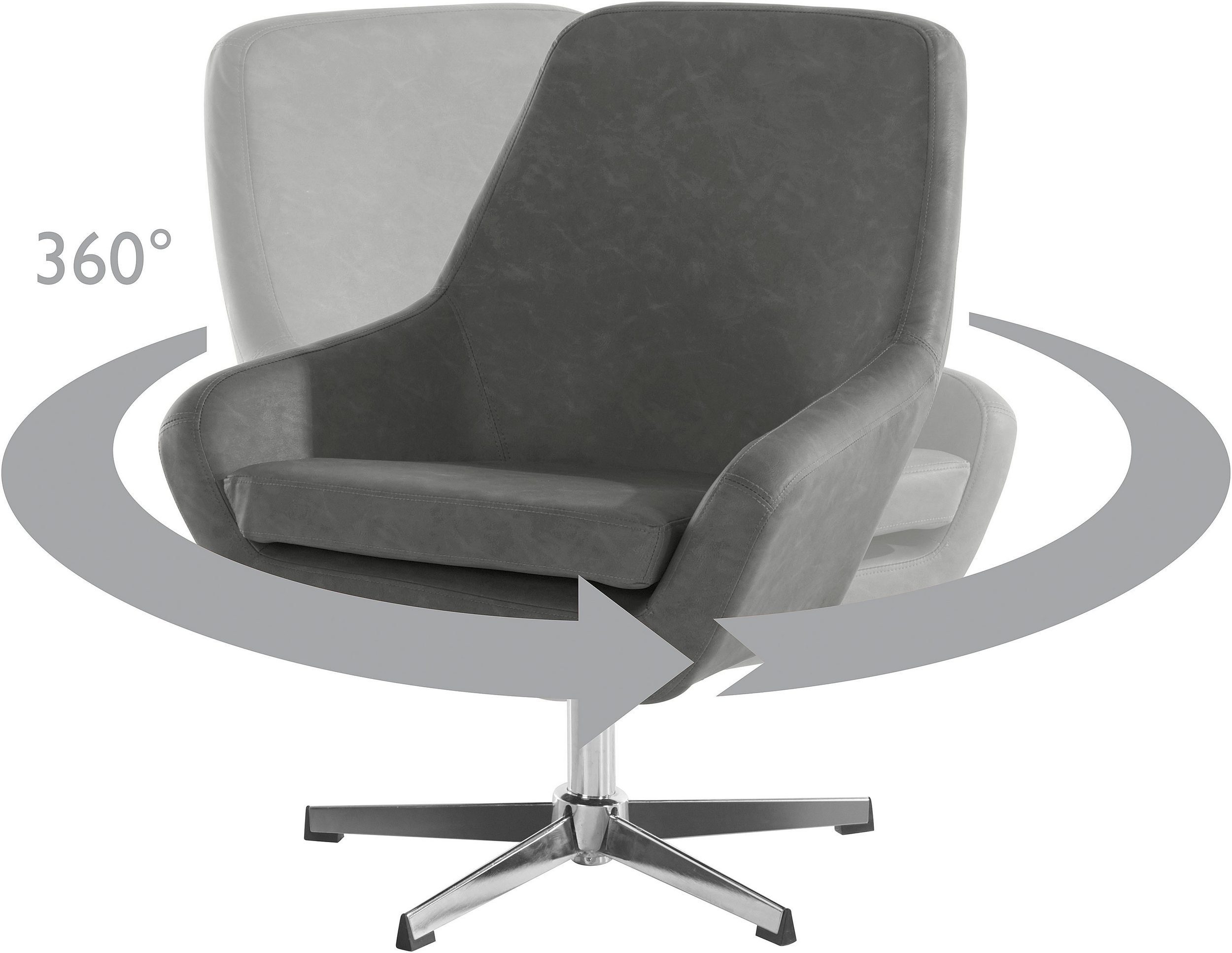 45 cm Sitzhöhe Loungesessel Lederoptik, Tessa, Bezug grau Metall Chromgestell, in loft24