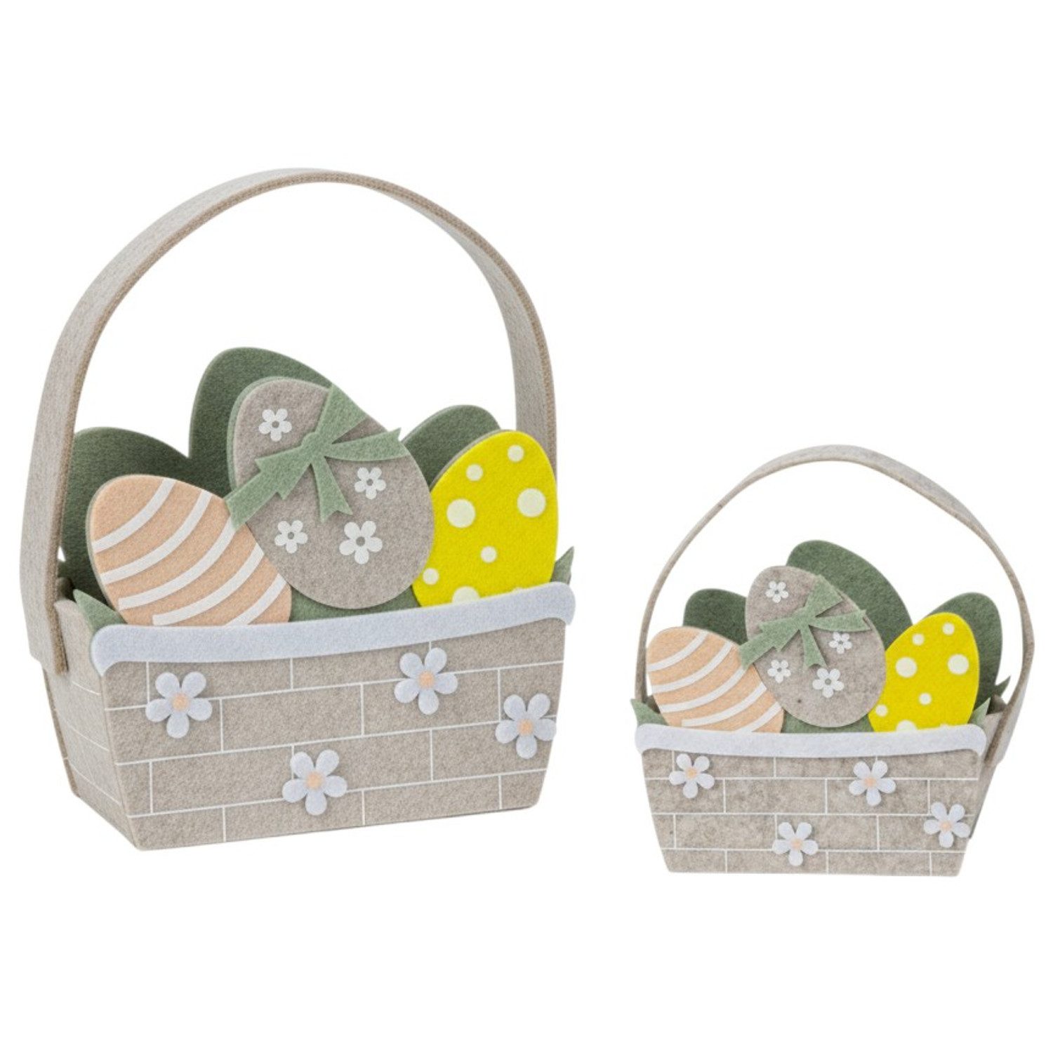 Macosa Home Osternest Oster Geschenkkorb 2er Set Osterreier Filz, Beige bunt Osterkorb