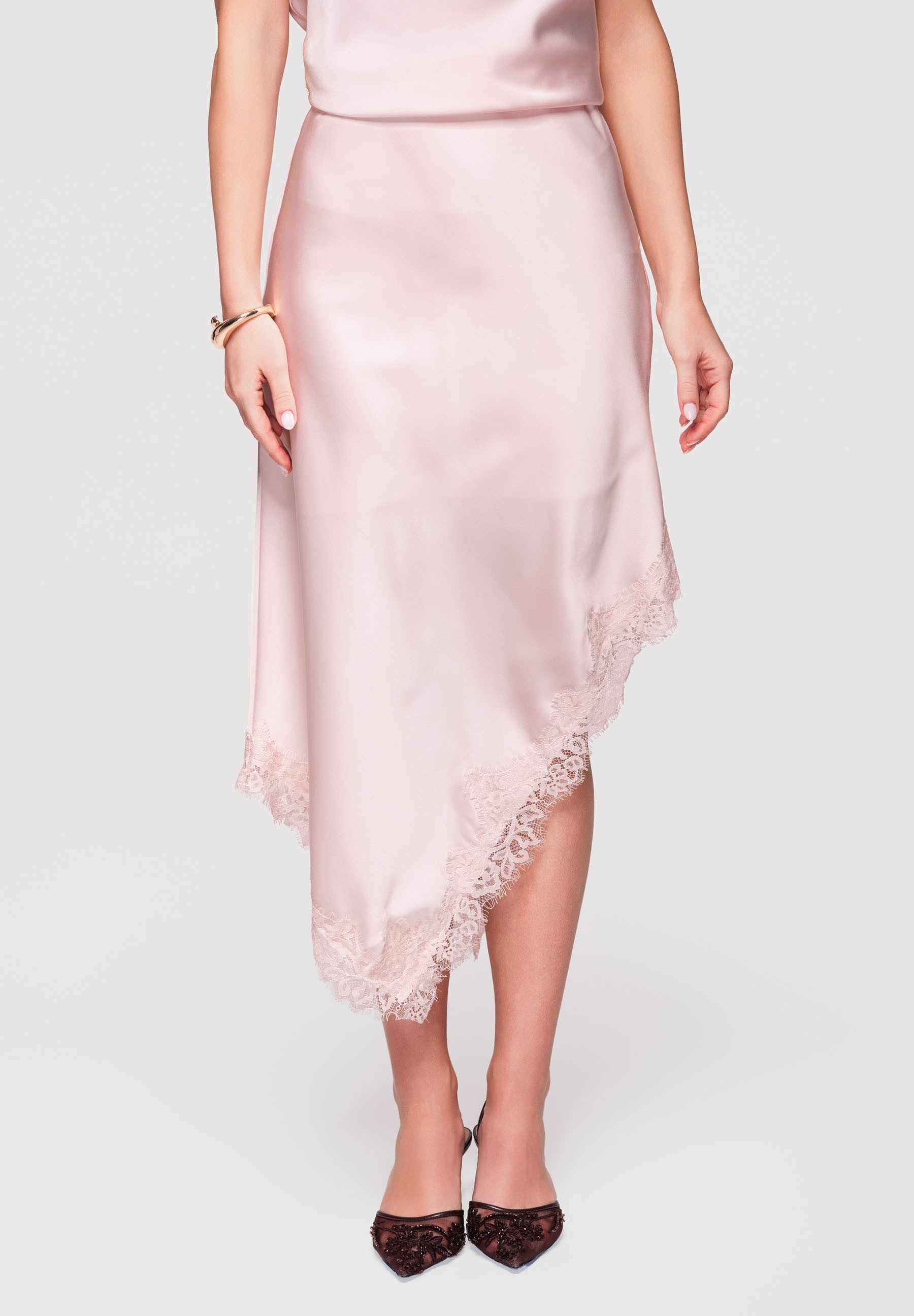Midirock Midi Rock Asymmetrisch Spitze Cocktail Rose M