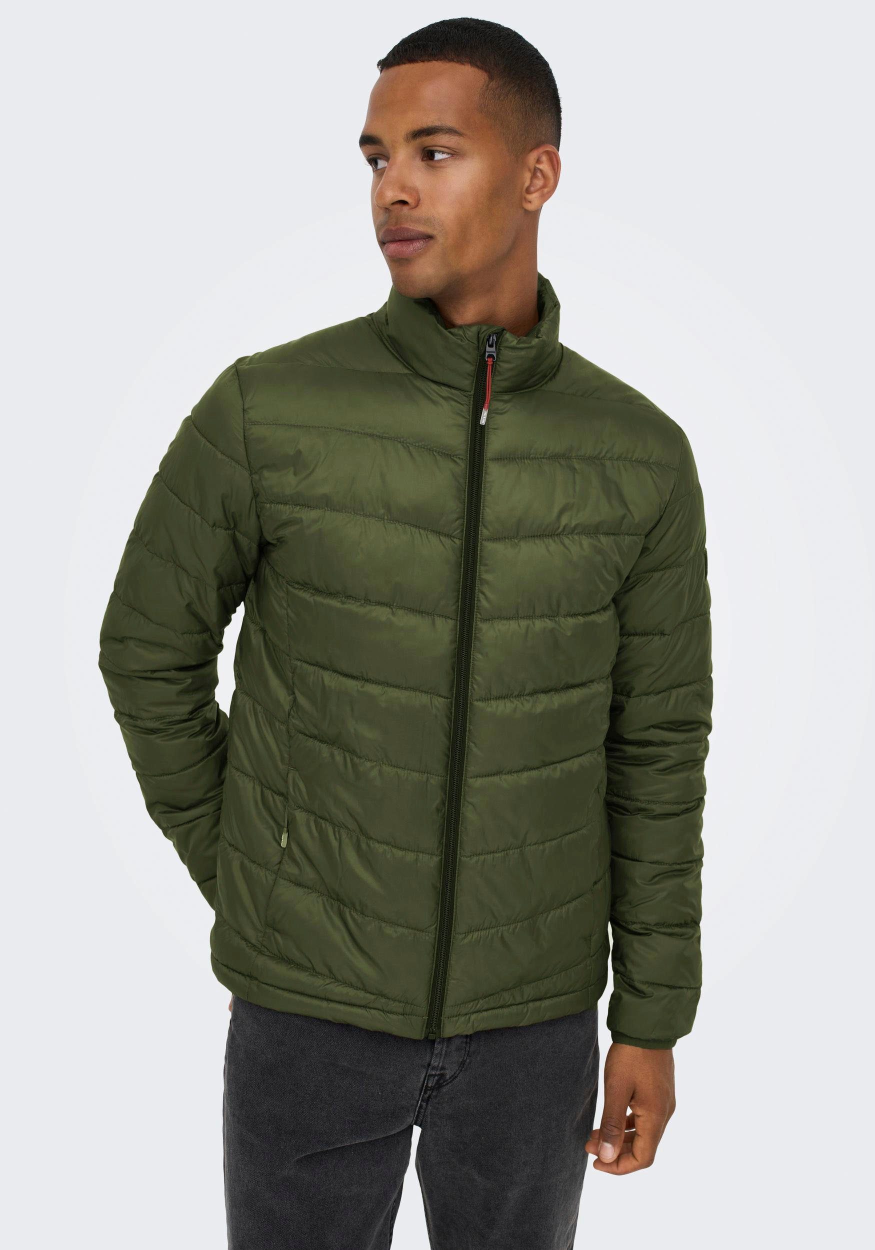 & PUFFER mit ONLY Steppjacke Olive QUILTED CARVEN Stehkragen SONS