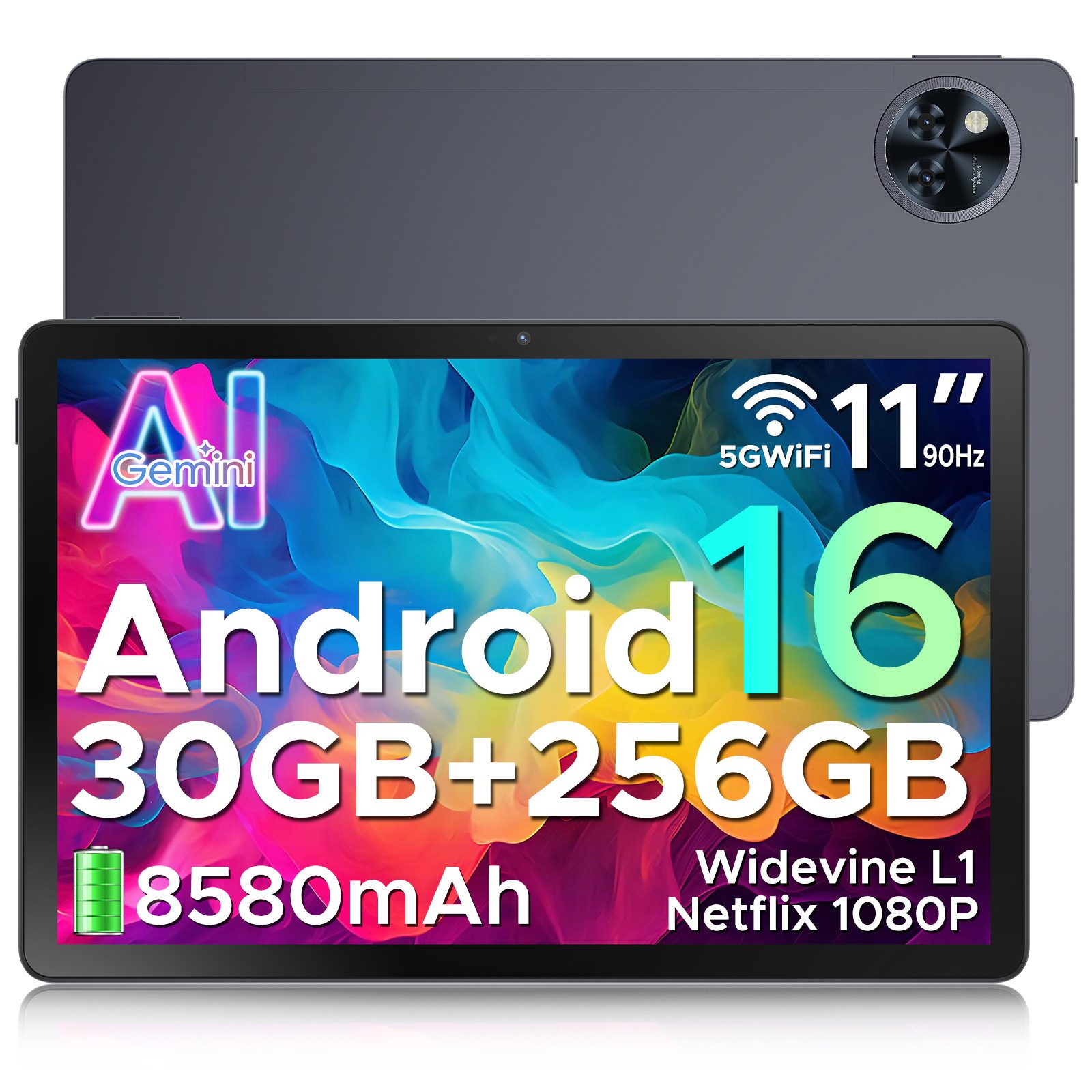 DOOGEE U11Pro Android 15/16 tablet 11 Zoll, 30GB RAM (6+24GBerweitert), 90Hz Tablet (11", 256 GB, Android 16, WIFI, 256 GB, 8580mAh, WIFI, 13MP+5MP, 5G WiFi/Widevine L1/ GPS/Face ID/OTG)
