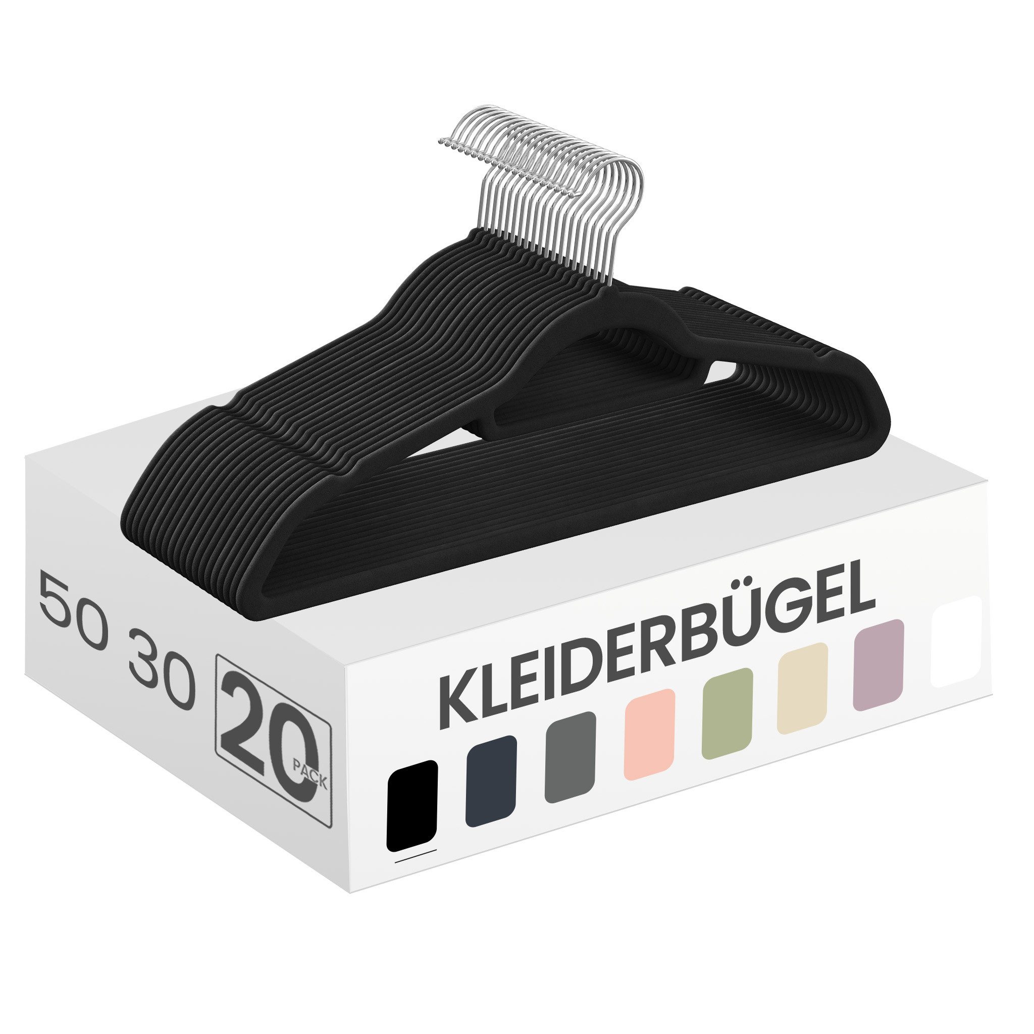 SONGMICS Kleiderbügel 20/50er Set rutschfest, (20-tlg), 0,6 cm dick, 360° drehbarer Haken, kleine Stange für Krawatten, Bügel