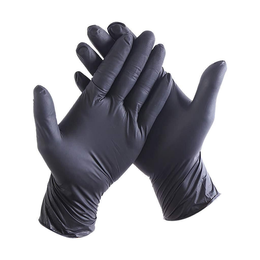 Nitras Medical Einweghandschuhe 8320 Black Wave Nitril schwarz (Packung, 100-St., VPE= 100 Stück je Box, Gr XS-XL) puderfrei/reißfest