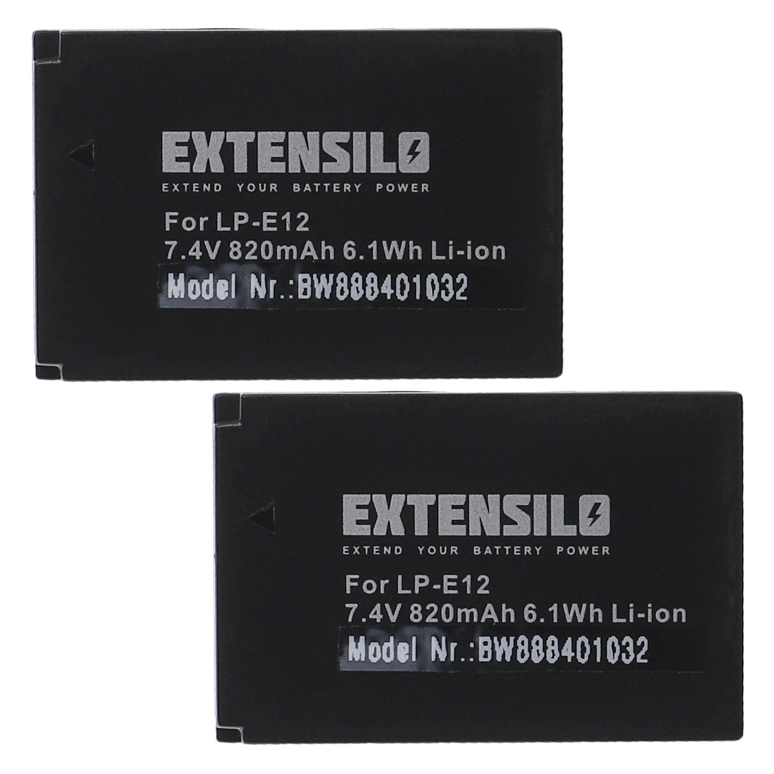 Extensilo kompatibel mit Canon EOS M, M2, SL1, 100D, Kiss X7 Kamera-Akku Li-Ion 820 mAh (7,4 V)