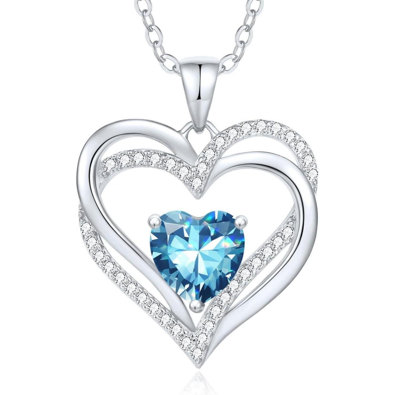 LuxusKollektion Herzkette Halskette Herzkette Geburtsstein Anhänger Damen 925 Silber März