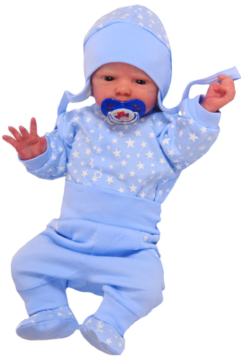 La Bortini Schlupfhose Baby Anzug Hemdchen Hose Mütze Erstlingsset rosa blau aus Baumwolle, mit Sternen Muster, 44 50 56 62 68 74 80 86