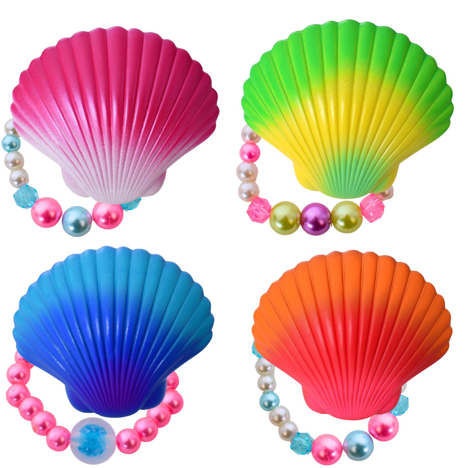 TE-Trend Spielfigur 4 Stück Muschel mit Perlen-Armband Kinderschmuck-Set, (4-tlg., einzeln verpackt), öffnet sich im Wasser