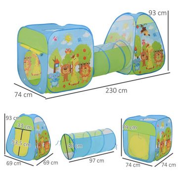 HOMCOM Spielzelt Pop up Kinderspielzelt 3-teiliges Babyzelt Kinderzelt Tunnel Polyester