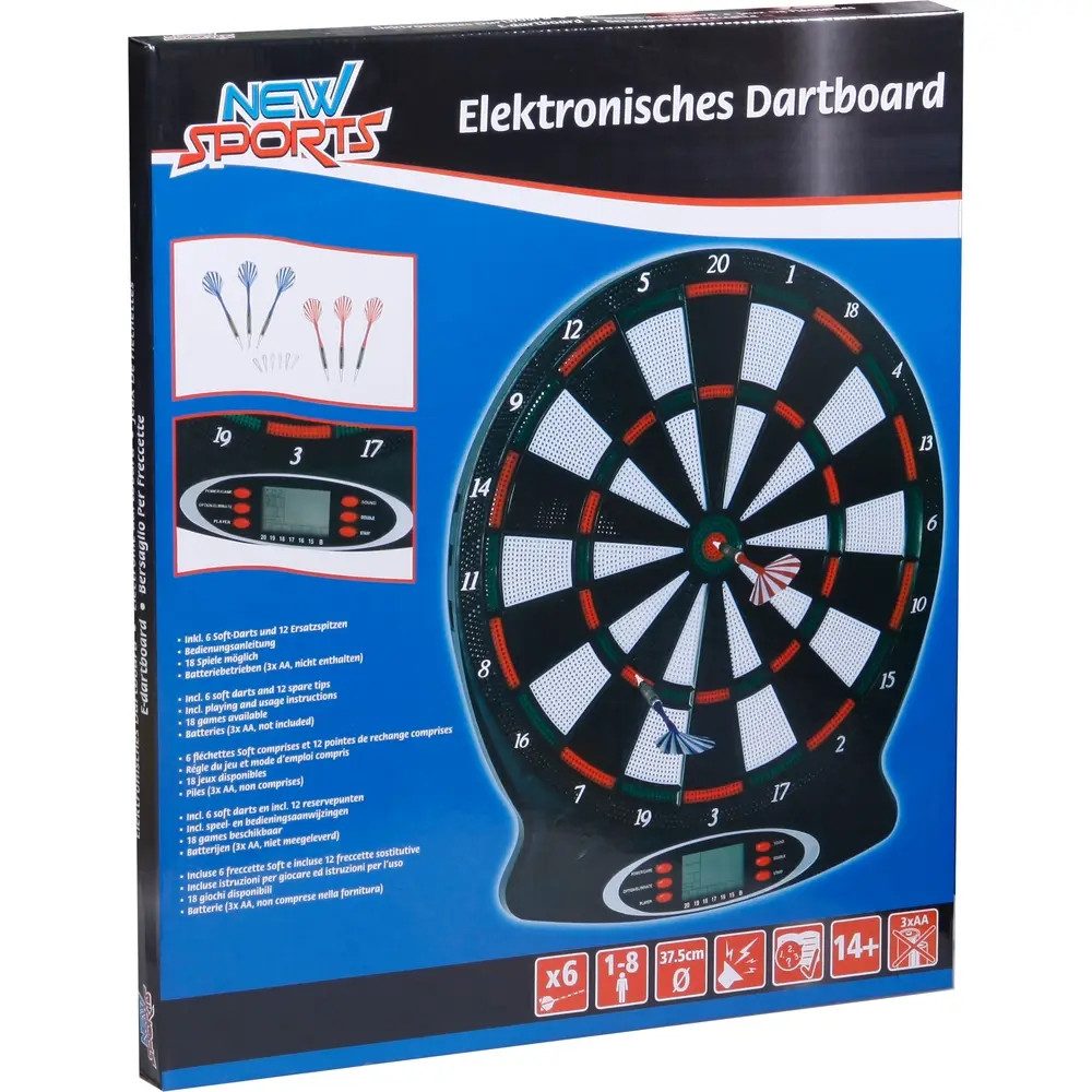 New Sports Dartscheibe New Sports Elektronisches Dartboard, 18 Spiele, ca. 37,8x43x2 cm, für