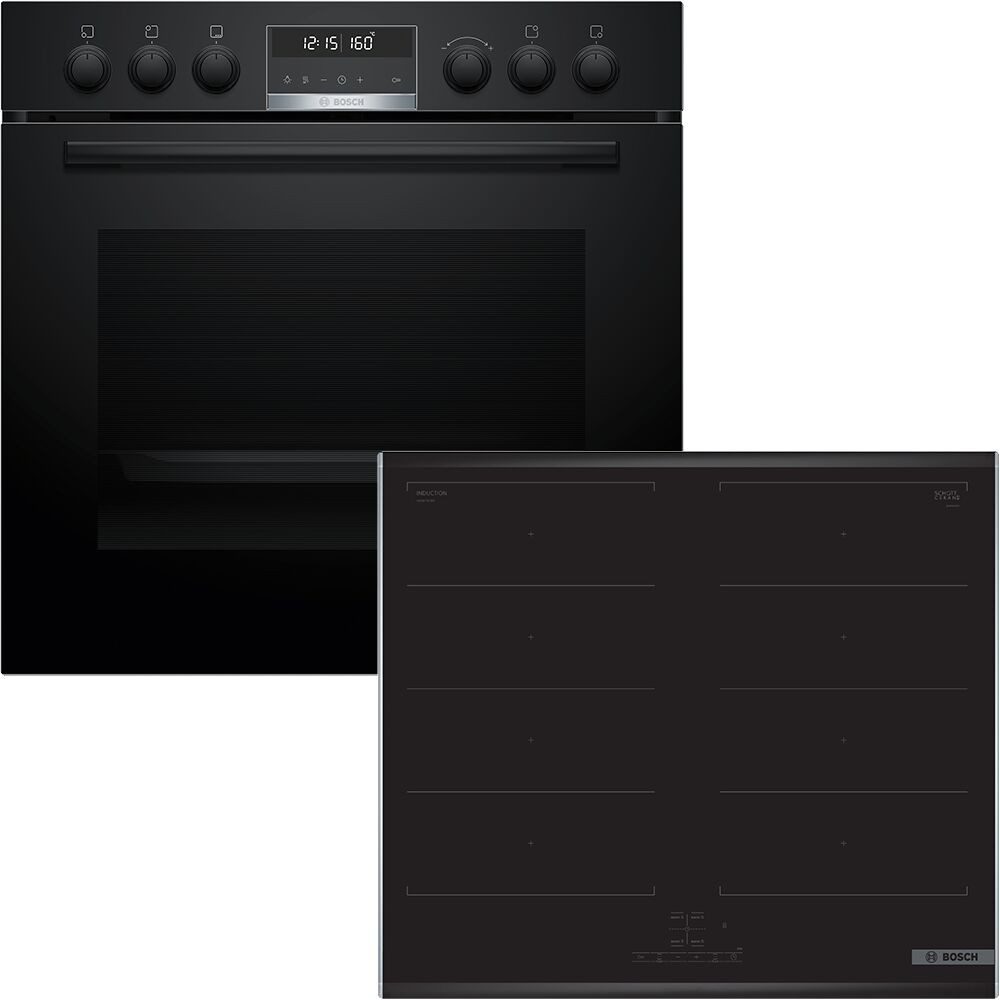 BOSCH Flex-Induktions-Herd-Set HND679LS67, mit Backwagen, Pyrolyse-Selbstreinigung, Backwagen mit ausziehbarer Tür für bequemes Kochen & Backen