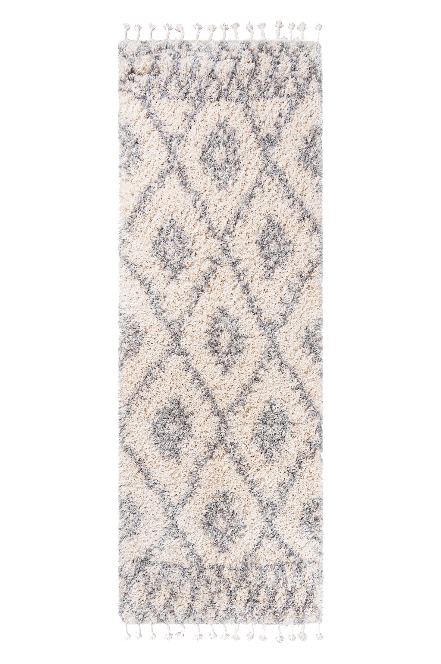 Läufer Läufer Hochflor Shaggy für Wohnzimmer - Höhe 35 mm Fransen Creme, Mazovia, 60 x 200 cm, Pflegeleicht, Boho - look, Langflor, Rechteckig, Weich