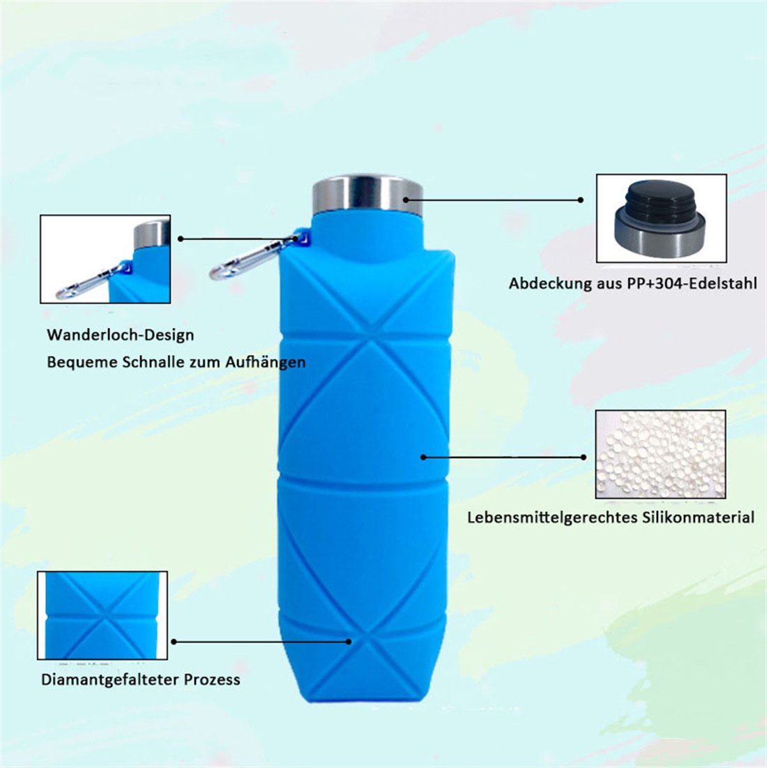 DÖRÖY Trinkflasche Outdoor-Sport faltbare blau Wasserflasche 700ml Wasserflasche, tragbare