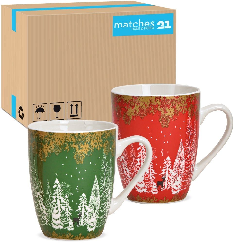 Tasse Weihnachtstassen 48er Set Skandi Design Wald Hirsche