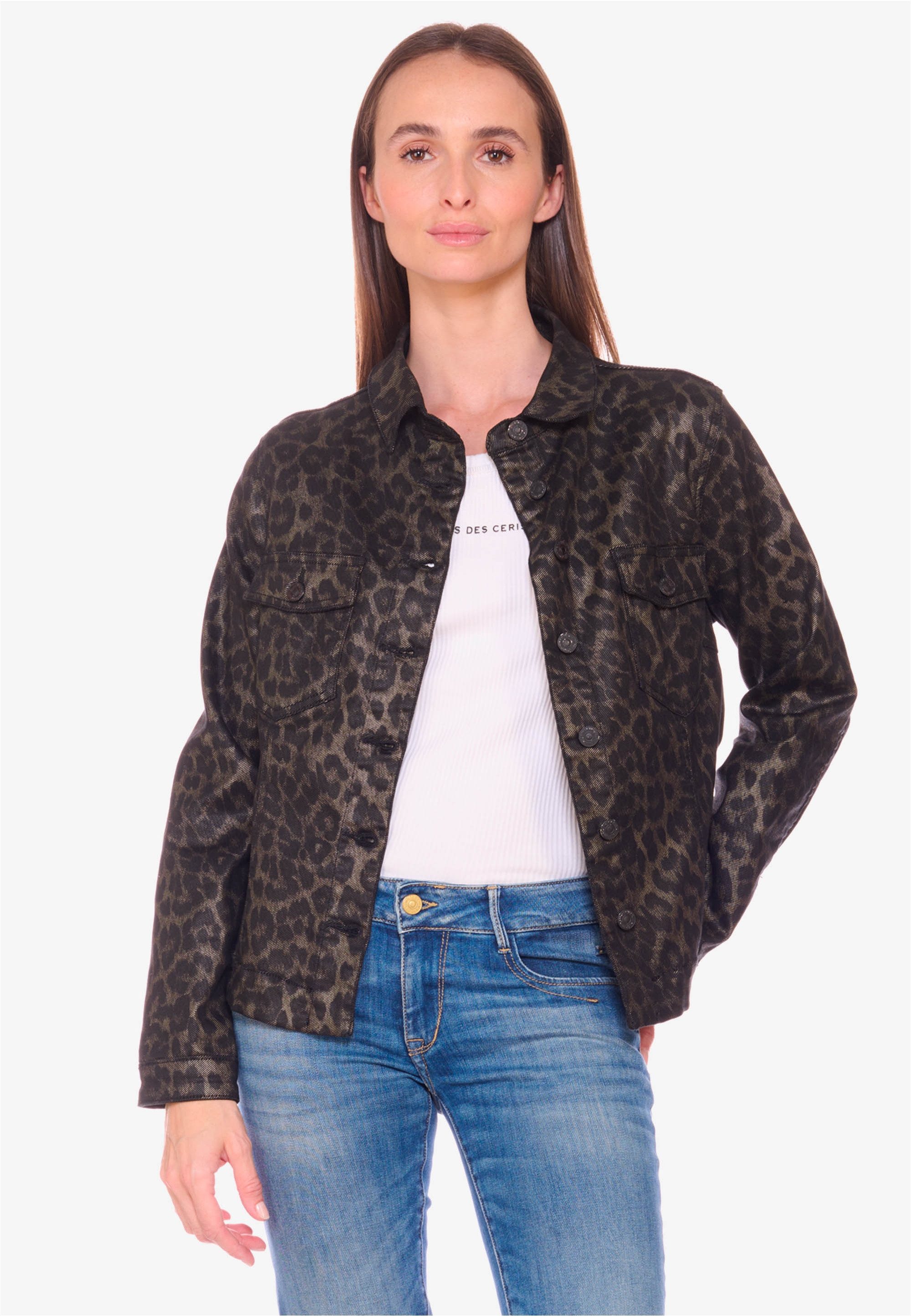 Le Temps Des Cerises Jeansjacke Jeansjacke mit angesagter Leo-Optik