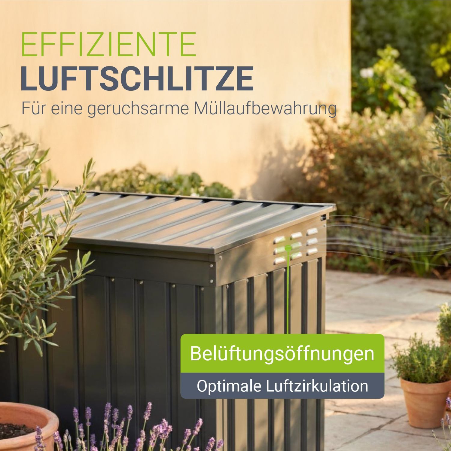 Juskys Mülltonnenbox Namur, verschließbar, Deckel mit Gasdruckfeder, Befestigungskette