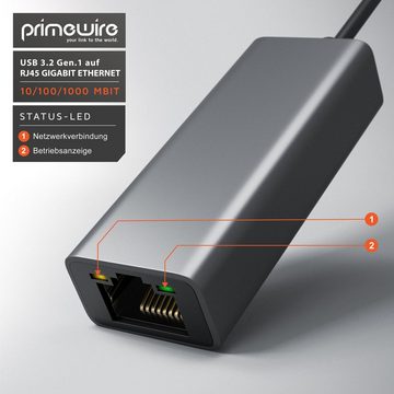 Primewire Netzwerk-Adapter USB Typ A zu RJ-45 (Ethernet), USB 3.2 Netzwerkadapter extern mit Gigabit RJ45 Anschluss