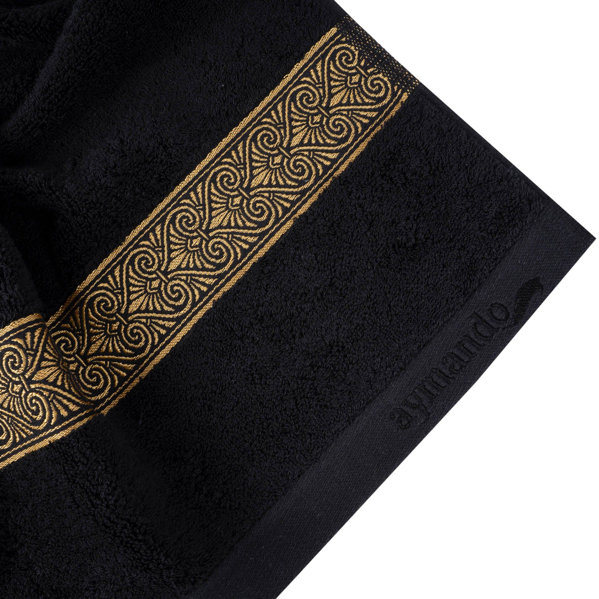 (2-St), in ägyptische Baumwolle 100% Ornamentstickerei Aymando Luxus, Gold, Gästehandtücher Aufhängeschlaufe edle Schwarz