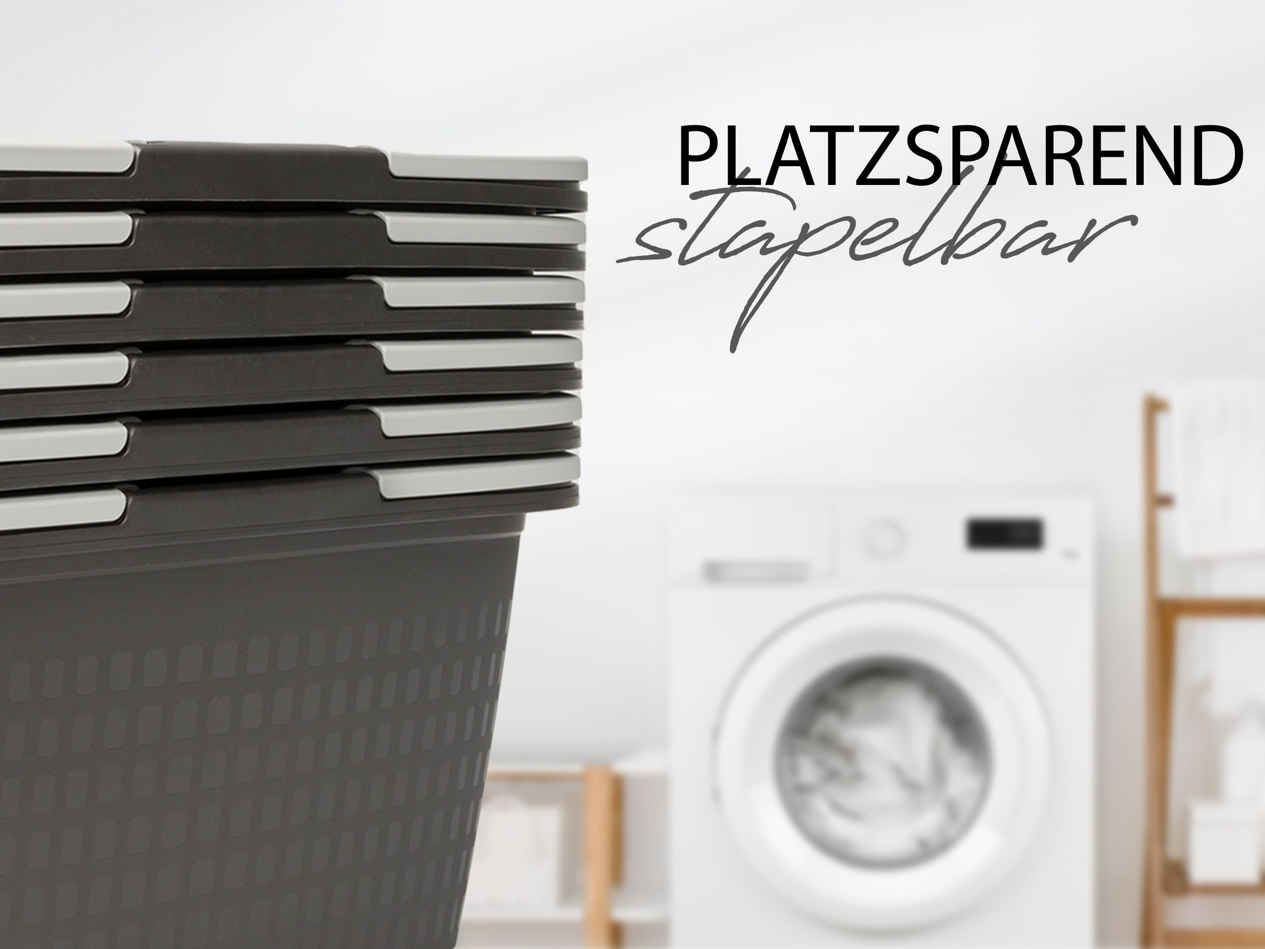Hausfelder Wäschekorb Wäschewanne 58x37x25cm (Anthrazit-Schwarz, 1 Korb + 1 Wanne, 35 l) (Set, 2 St., Wäschekorb + Wäschewanne), mit klappbaren Henkeln, mit Gri – Bild 5 von 5