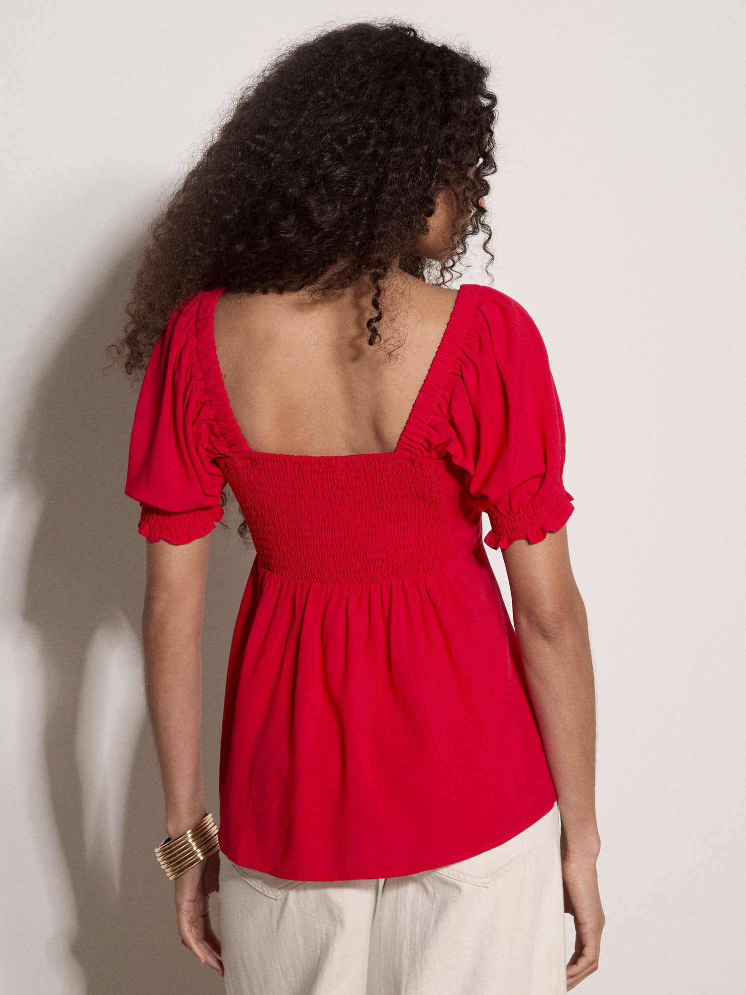 Apricot T-Shirt Milchmädchen-Top mit Schleife vorne – Bild 4 von 4