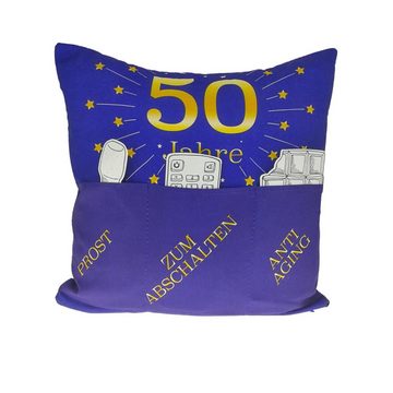 Bada Bing Dekokissen Kissen zum 50sten Geburtstag mit Taschen zum befüllen Geschenkidee, mit 3 Taschen zum befüllen