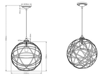 meineWunschleuchte LED Pendelleuchte, LED wechselbar, Warmweiß, ausgefallene Designer-lampen für Esstisch Treppenhaus Kugel Grau Ø40cm